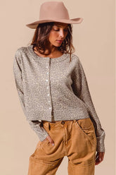 SO ME Two Tone Leopard Vintage Print Button Up Cardigan OutfitFlow